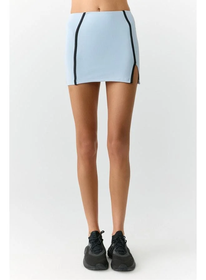 Urban Beat  MARIA Women's Ultra-Soft Light Blue Skirt with Striped Piping Detail and Slit. for Women | Best Price UAE