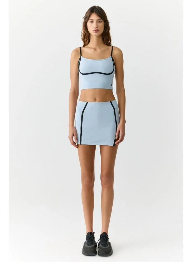 Urban Beat  MARIA Women's Ultra-Soft Light Blue Skirt with Striped Piping Detail and Slit. for Women | Best Price UAE