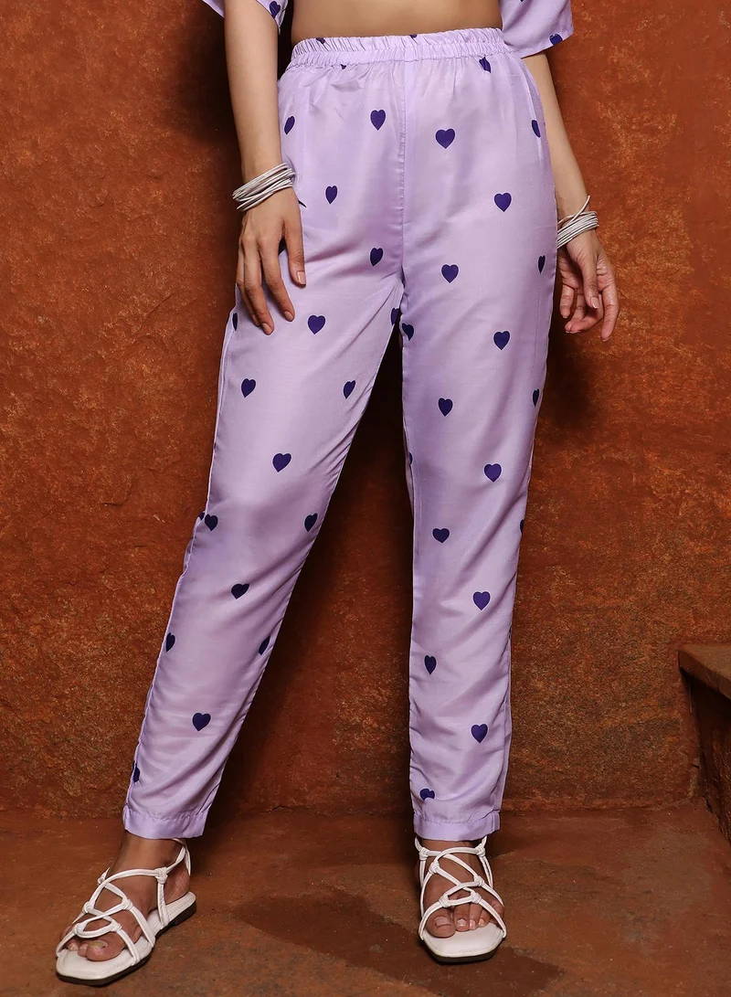  قصة Women's Lavender Hearts Kurta With Trousers And Dupatta