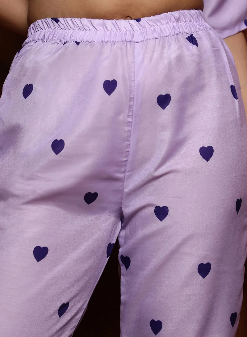  قصة Women's Lavender Hearts Kurta With Trousers And Dupatta