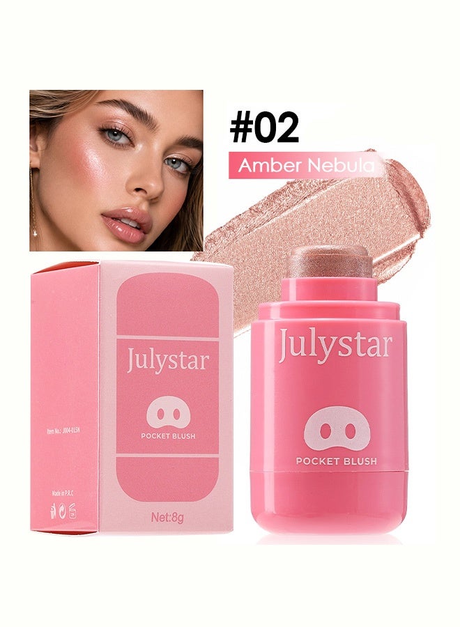 Julystar Pocket Blush,Cute PocketSize Shimmer Cream Blush & Highlighter Stick, Warm Amber Nebula Non-caking Multi-use Cheek Makeup for Daily Glowy Looks, Suitable for All Skin Complexions,#02 Amber Nebula - Image 2