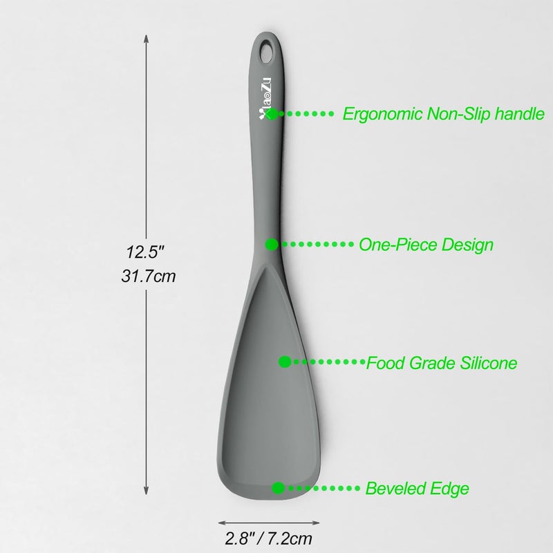 XiaoZu Silicone Spatula Spoon, Great for Both Cooking and Serving Durable BPA-Free Matte Black Silicone, Seamless Design, Safe for Nonstick Cooking Surfaces, 2-Pcs, Gray - Image 2