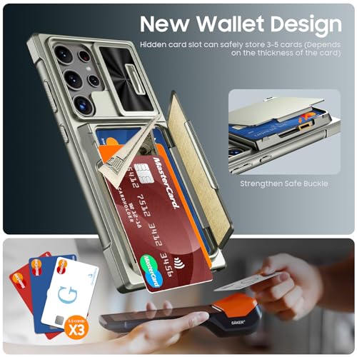 GooseBox for Samsung Galaxy S24 Ultra Wallet Case with RFID Blocking Card Holder & Camera Cover & Kickstand, Full Body Shockproof Case for S24 Ultra 6.8Inch 2024-Champagne Primary Titanium(Upgraded) - Image 3