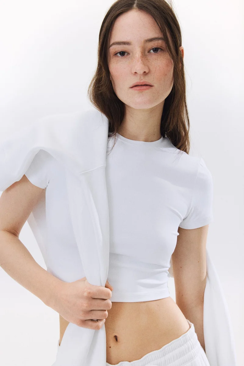 H&M Cropped microfibre T-shirt