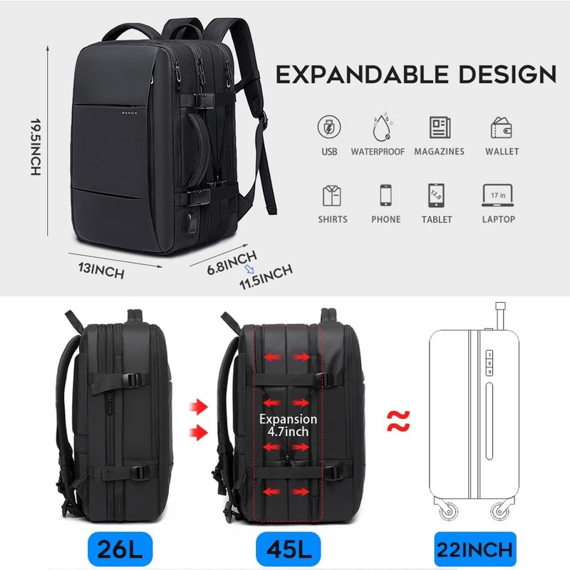 BANGE 35-45L Carry On Backpack Weekender Travel Backpacks 17.3 inch Laptop Back Pack Business Expandable Bag for Men and Women - Image 2