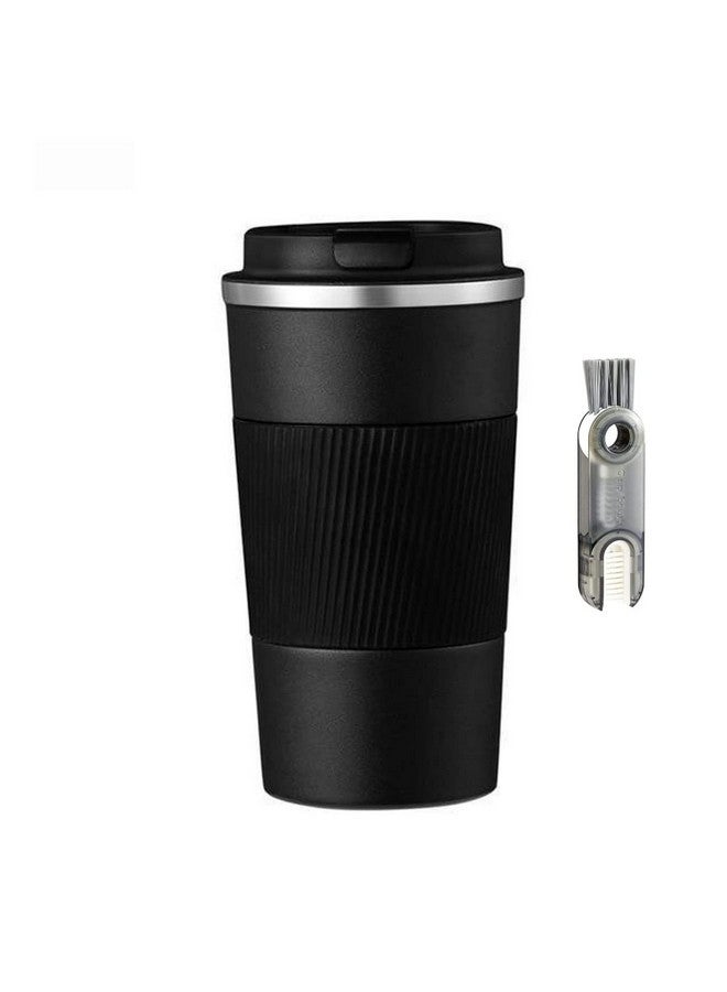 Wosta Travel Mug, Insulated Coffee Cup with Leakproof Lid,Vacuum Insulation Stainless Steel Reusable for Hot Cold Coffee, Non-Slip Protective Cover, (Black, 380 Ml & Cleaning Brush) - Image 1