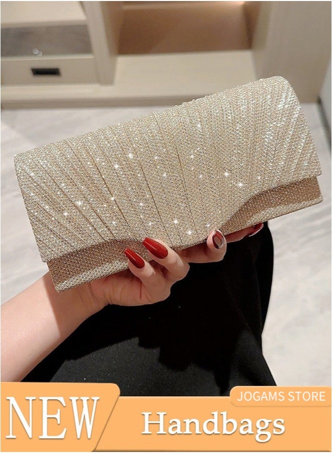 حقيبة كلاتش سهرة لامعة للنساء، بتصميم ظرف، حقيبة يد بسلسلة، تُستخدم كحقيبة كروس بودي، مناسبة لحفلات الزفاف والمناسبات الرسمية. - Image 1