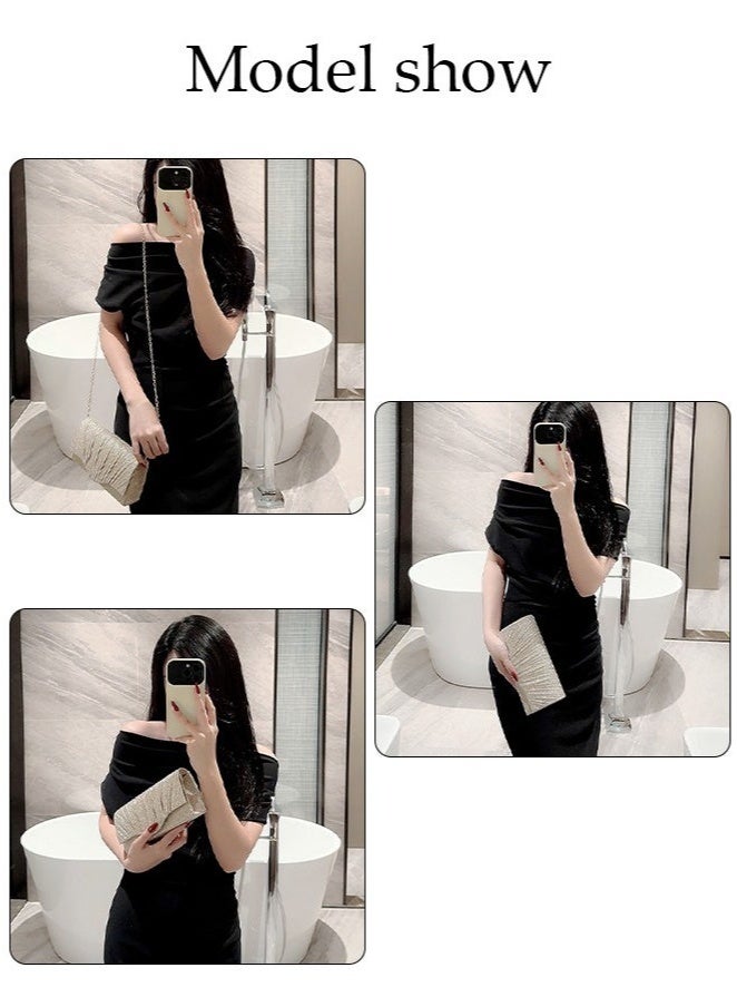 حقيبة كلاتش سهرة لامعة للنساء، بتصميم ظرف، حقيبة يد بسلسلة، تُستخدم كحقيبة كروس بودي، مناسبة لحفلات الزفاف والمناسبات الرسمية. - Image 3