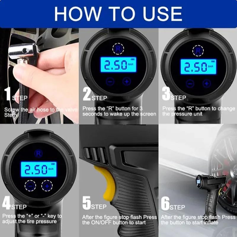 Suitu 12V Digital Car Tire Inflator with LED Light and Nozzle Adaptors - Image 5