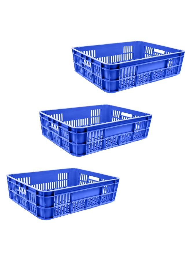 Ethic Solutions 3pcs of Plastic Storage Bakery Crate Box 590×450×170 mm 45L Stackable Heavy Duty Reinforced Walls Anti-Slip Base for Home Industrial Commercial Delivery – Blue - Image 1