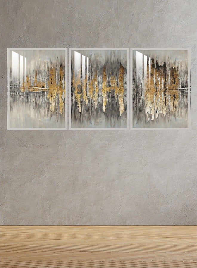 ماركتنا ثلاث لوحات جدارية120x60سم مع برواز فضي وطبقة اكريلك شفاف بتصميم تجريدي - Image 1