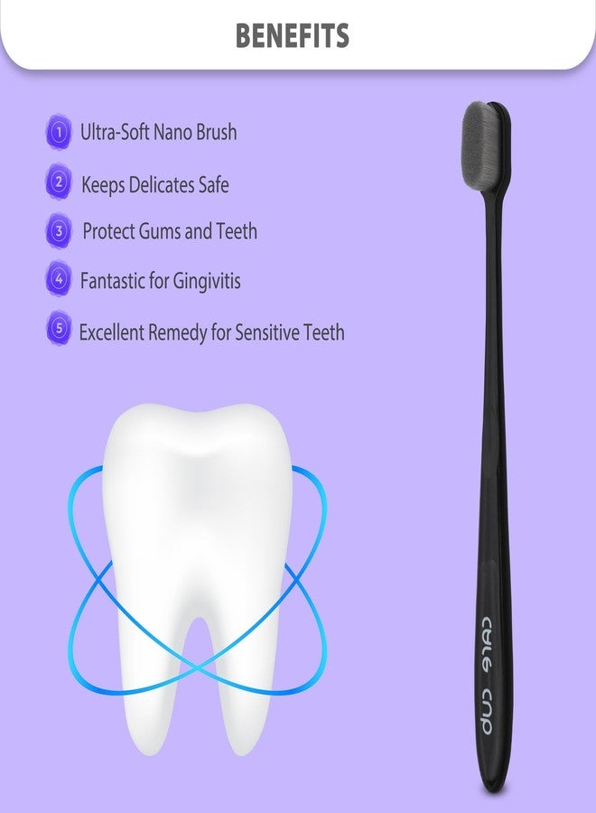 CARE CUB CARECUB Black Flat Head Ultra Soft-Bristles Micro Nano 10,000 Nano Bristle Good Cleaning Effect For Sensitive Teeth Oral Gum Recession,Manual Toothbrush For Adults Pack Of 4 - Image 5