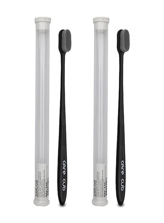 CARE CUB CARECUB Black Flat Head Ultra Soft-Bristles Micro Nano 10,000 Nano Bristle Good Cleaning Effect For Sensitive Teeth Oral Gum Recession,Manual Toothbrush For Adults Pack Of 4 - Image 1
