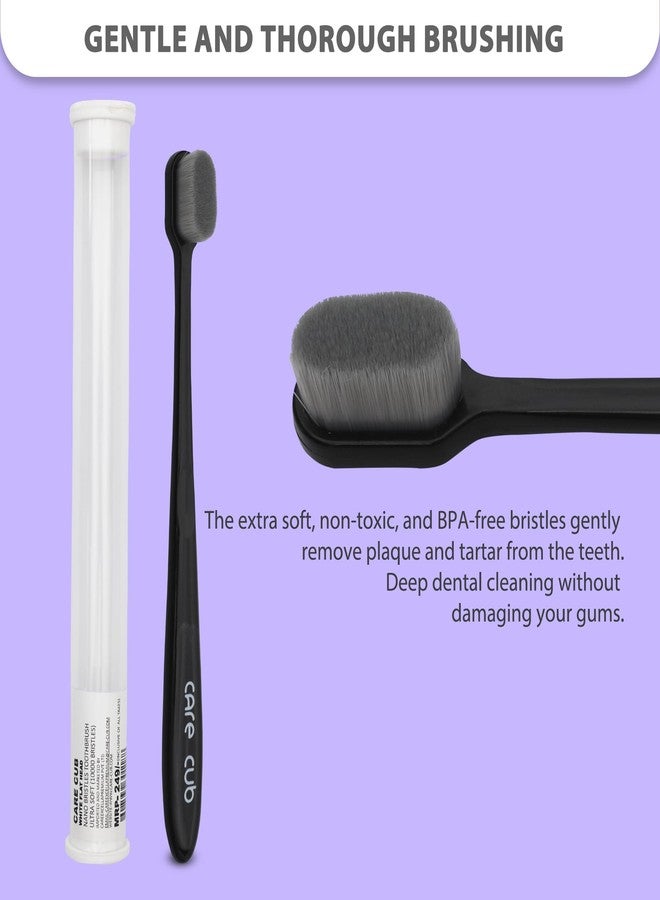 CARE CUB CARECUB Black Flat Head Ultra Soft-Bristles Micro Nano 10,000 Nano Bristle Good Cleaning Effect For Sensitive Teeth Oral Gum Recession,Manual Toothbrush For Adults Pack Of 4 - Image 2