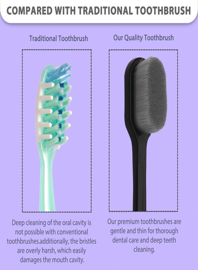CARE CUB CARECUB Black Flat Head Ultra Soft-Bristles Micro Nano 10,000 Nano Bristle Good Cleaning Effect For Sensitive Teeth Oral Gum Recession,Manual Toothbrush For Adults Pack Of 4 - Image 4
