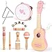 Vanplay Kids Guitar Set for Girls  Toys for 2 3 4 Year Old Girl Birthday Gifts  7 in 1 Wooden Montessori Musical Instruments with UkuleleTambourineMaracasFlute for Toddler 25Pink - Image 2
