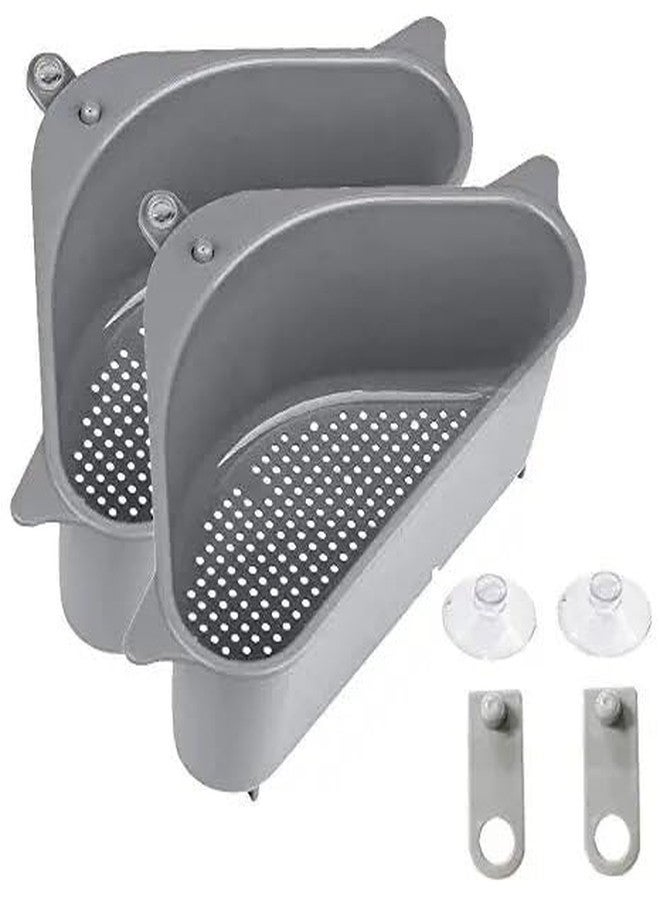 ANKUL Kitchen Sink Organizer Corner Storage Rack Set of 2, Triangular Strainer Basket, Drain Drainer Colander, Food Waste Collector Tray - Image 1