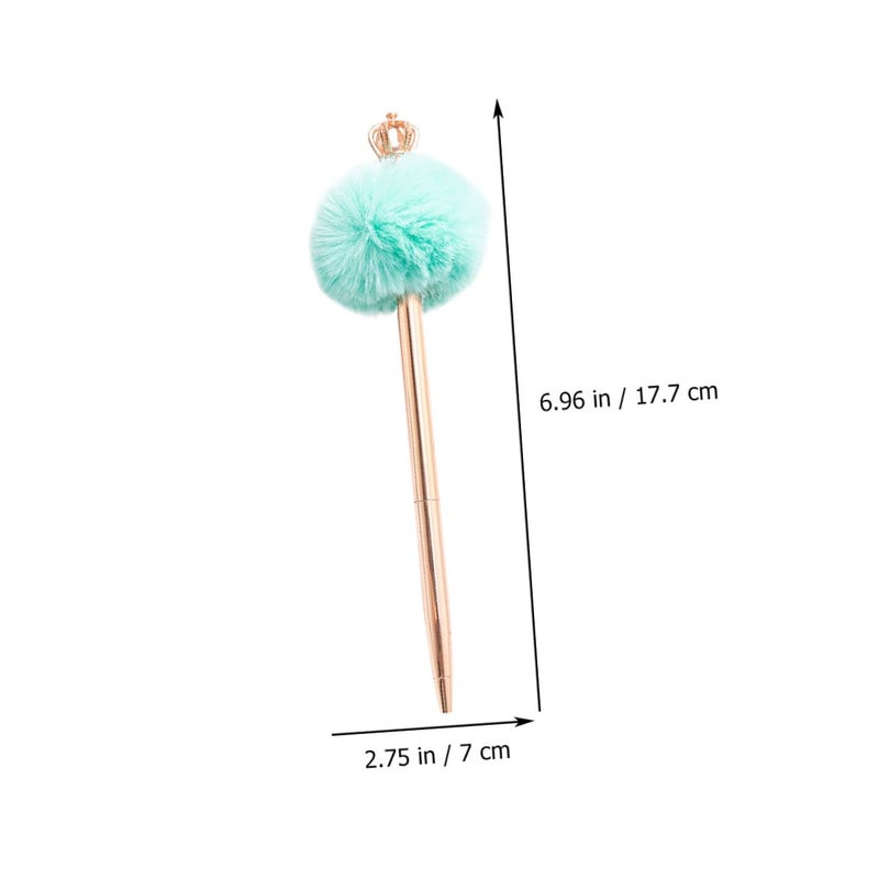 Crown Ballpoint Pens with Fluffy Pom Pom Topper Lake Blue Office Writing Pens for Students - Image 3