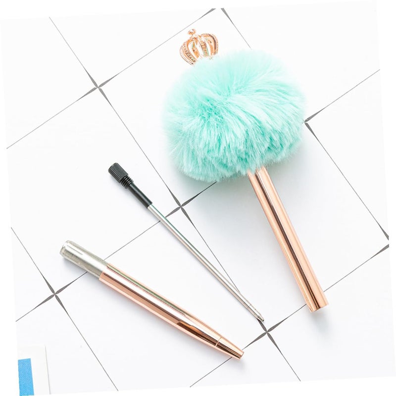 Crown Ballpoint Pens with Fluffy Pom Pom Topper Lake Blue Office Writing Pens for Students - Image 5