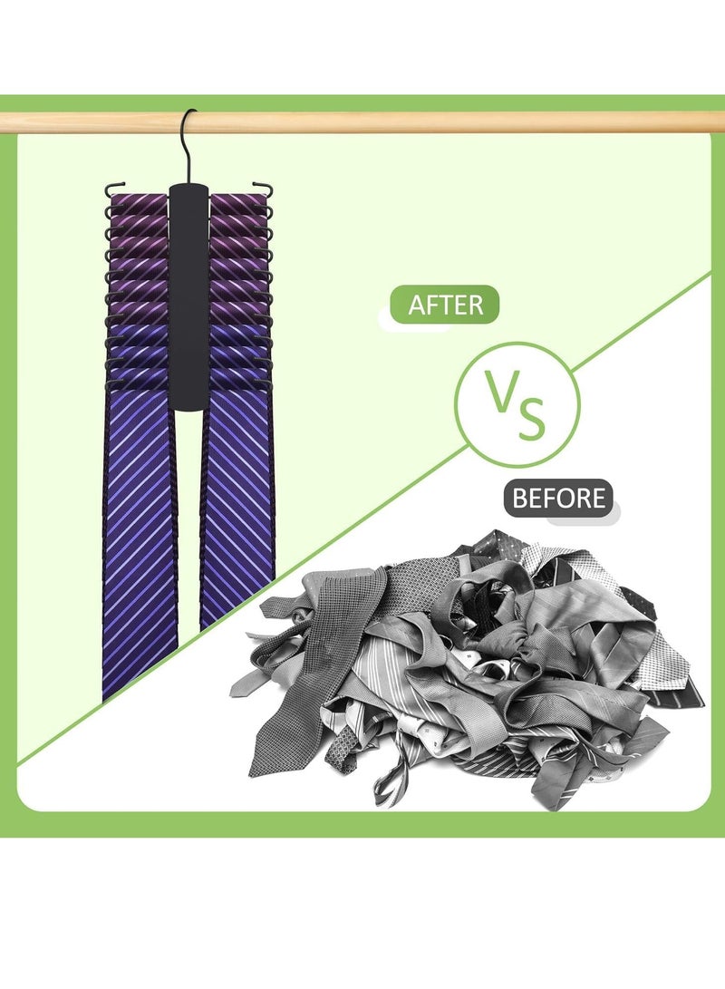 SYOSI Tie Rack 2 Pack Wooden Tie Hanger for Men Closet 20 Storage Capacity Non-Slip Rotatable Tie Organizer Closet Organizers and Storage for Tie Belt Scarf Black  - Image 4