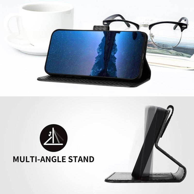 إيروريكس جراب هاتف من الجلد بمشبك من ألياف الكربون لهاتف Itel A90 YX0070 مع حبل (أسود) - Image 4