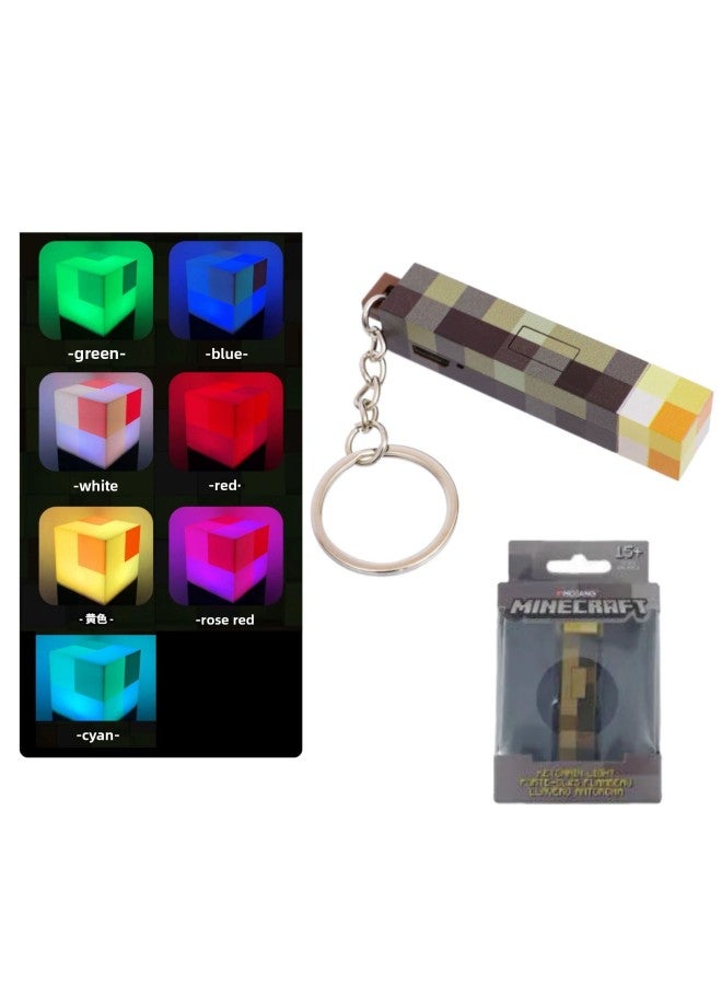 My World Keychain Torchlight Glow TNT Coolie Afraid Of Square Building Block Lamp Student Backpack Pendant 