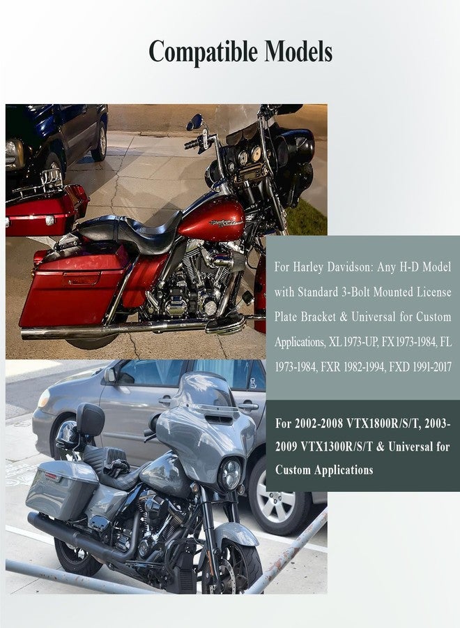 WFCYX 3 Hole Curved Laydown License Plate Mount Bracket w/Frame, Fit for All Harley Davidson Model w/Standard 3-Bolt Mounted License Plate Bracket, Honda:02-08 VTX1800R/S/T, 03-09 VTX1300R/S/T (Black) - Image 3