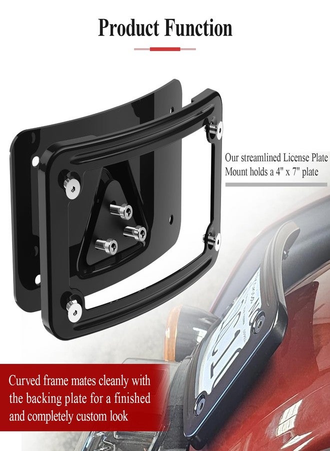 WFCYX 3 Hole Curved Laydown License Plate Mount Bracket w/Frame, Fit for All Harley Davidson Model w/Standard 3-Bolt Mounted License Plate Bracket, Honda:02-08 VTX1800R/S/T, 03-09 VTX1300R/S/T (Black) - Image 4