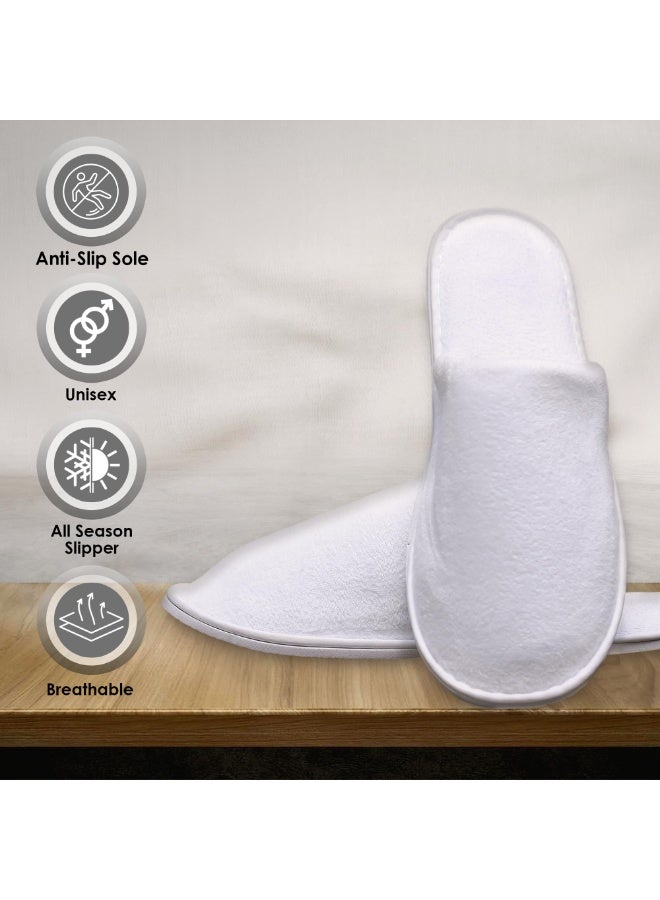 بابونا 10 أزواج من شباشب الحمام القابلة للتصرف - شباشب سبا بيضاء فاخرة بمقدمة مغلقة غير قابلة للانزلاق، مع نعل غير قابل للانزلاق بسماكة 6 ملم من الإيبي وفيلت المرجان، مناسبة للفنادق والمنتجعات الصحية والسفر والمنازل دون أحذية، وللضيوف خلال رمضان - Image 2