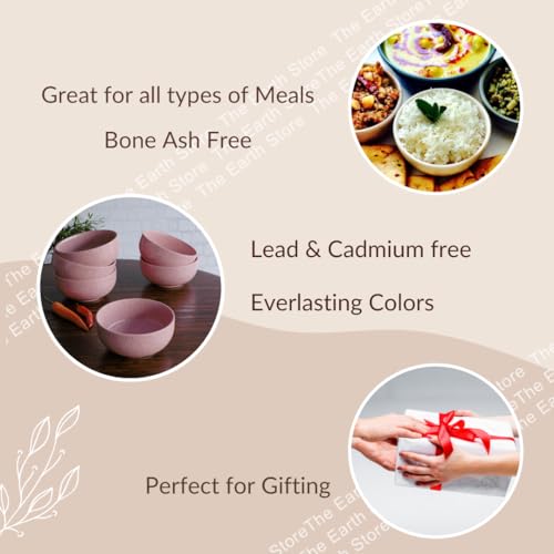 The Earth Store Glossy Pink 150ml Ceramic Bowl, Dishwasher & Microwave Safe Serving Bowl for Snacks, Dal, Curry, Fruits, Salad & Maggi, Serving Mixing Bowl Ideal for Gifting & Daily Use - Set of 4 - Image 2