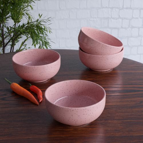 The Earth Store Glossy Pink 150ml Ceramic Bowl, Dishwasher & Microwave Safe Serving Bowl for Snacks, Dal, Curry, Fruits, Salad & Maggi, Serving Mixing Bowl Ideal for Gifting & Daily Use - Set of 4 - Image 1