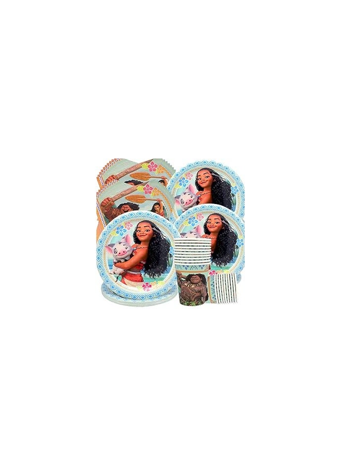 Moana Birthday Decoration, 60 Piece Party Tableware Set, Birthday Party Set, Birthday Plates, Cups, Napkins, Birthday for Children Party Birthday Decoration - Image 1