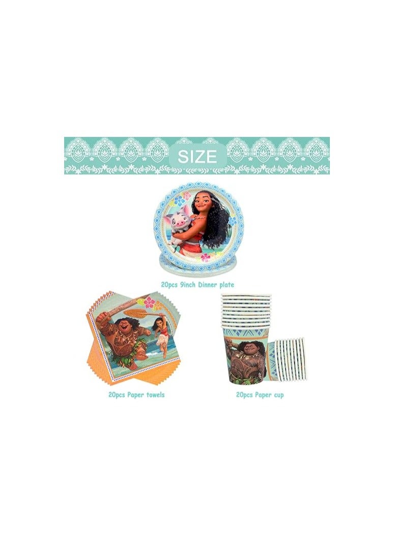 Moana Birthday Decoration, 60 Piece Party Tableware Set, Birthday Party Set, Birthday Plates, Cups, Napkins, Birthday for Children Party Birthday Decoration - Image 2