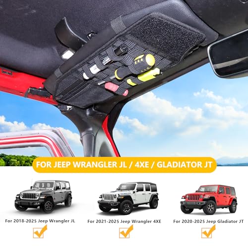 RERPRO Tactical Sun Visor Organizer Visor Storage Compatible with 2018-2025 Jeep Wrangler JL 4XE Gladiator JT Accessories Car Sun Visor Sunglasses Holder Webbing Molle Panel, 2x Driver Passenger - Image 2