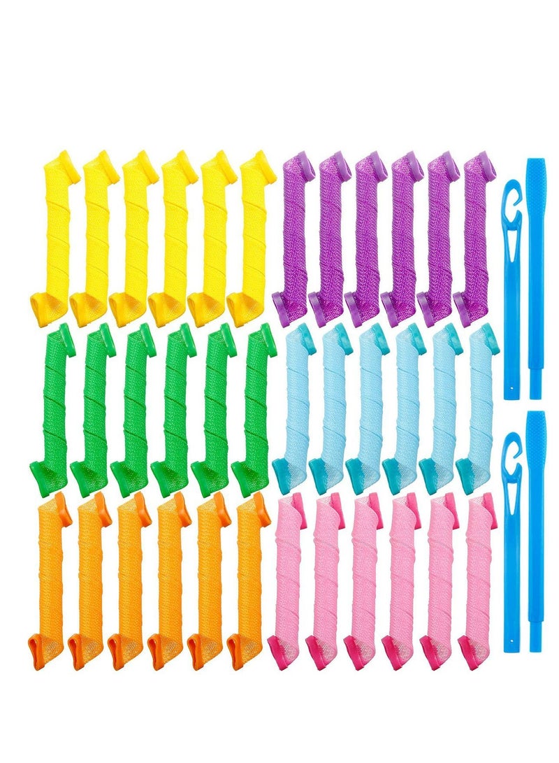 NIBEMINENT 36 Pieces No Heat Hair Curlers Spiral Curl Styling Kit Roller Curler for Extra Long Most Kinds of Hairstyles (Pink, Blue, Yellow, Green, Orange, Purple, 30 cm/ 12 Inch) - Image 1