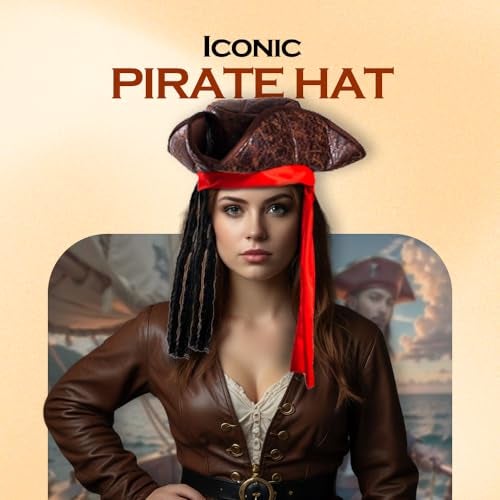 Tigerdoe Pirate Hat with Dreadlocks - Tricorn Hat - Caribbean Pirate Costume Accessories (3 Pc Set), Brown - Image 5