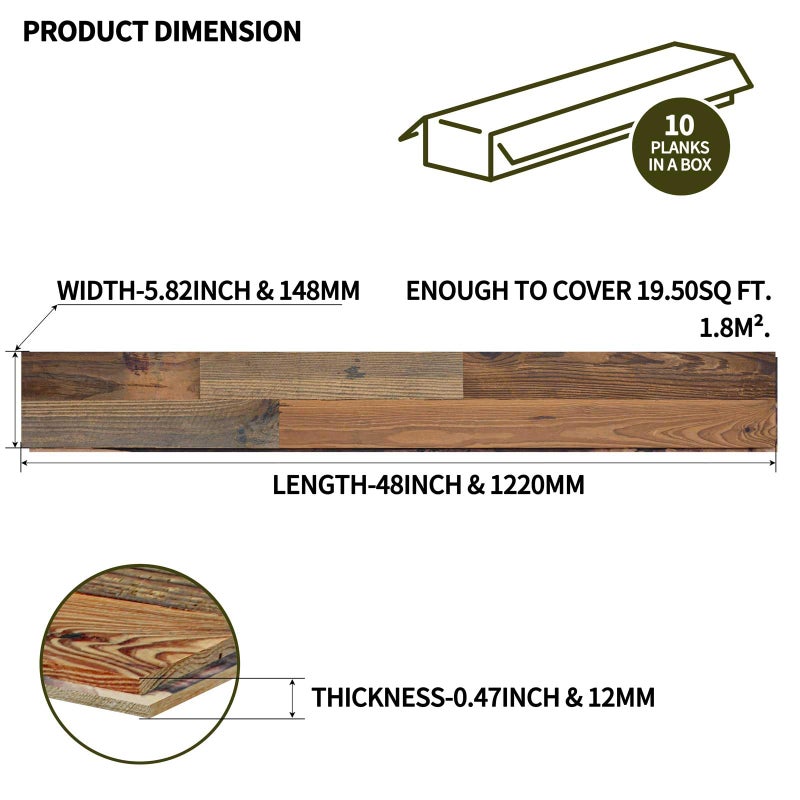 Luxdecor Real Reclaimed Wood Planks for Wall-10 Pieces Easy Nail-Up Shiplap Rustic Style 6" Wide Wood Shiplap Panels for Wall 19.44 Sq Ft (Natural Weathered Brown) - Image 3
