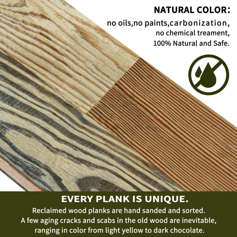 Luxdecor Real Reclaimed Wood Planks for Wall-10 Pieces Easy Nail-Up Shiplap Rustic Style 6" Wide Wood Shiplap Panels for Wall 19.44 Sq Ft (Natural Weathered Brown) - Image 5