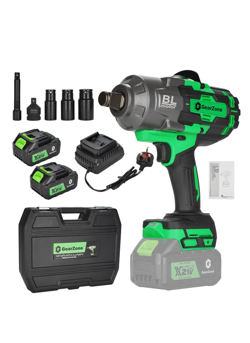 GearZone 2000Nm High Torque Impact Driver, Cordless Impact Wrench 1/2 inch with 2pcs 4.0Ah Batteries, Fast Charger, 5 Sockets & Storage Box, Suitable for Car, Truck, Furniture, etc  - Image 1
