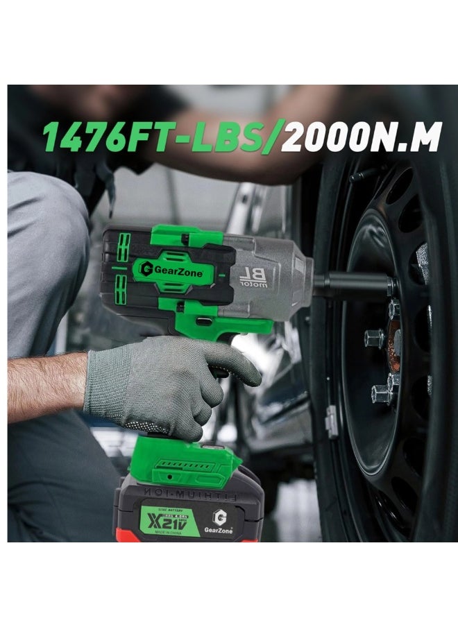 GearZone 2000Nm High Torque Impact Driver, Cordless Impact Wrench 1/2 inch with 2pcs 4.0Ah Batteries, Fast Charger, 5 Sockets & Storage Box, Suitable for Car, Truck, Furniture, etc  - Image 4