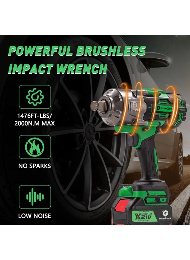 GearZone 2000Nm High Torque Impact Driver, Cordless Impact Wrench 1/2 inch with 2pcs 4.0Ah Batteries, Fast Charger, 5 Sockets & Storage Box, Suitable for Car, Truck, Furniture, etc  - Image 5