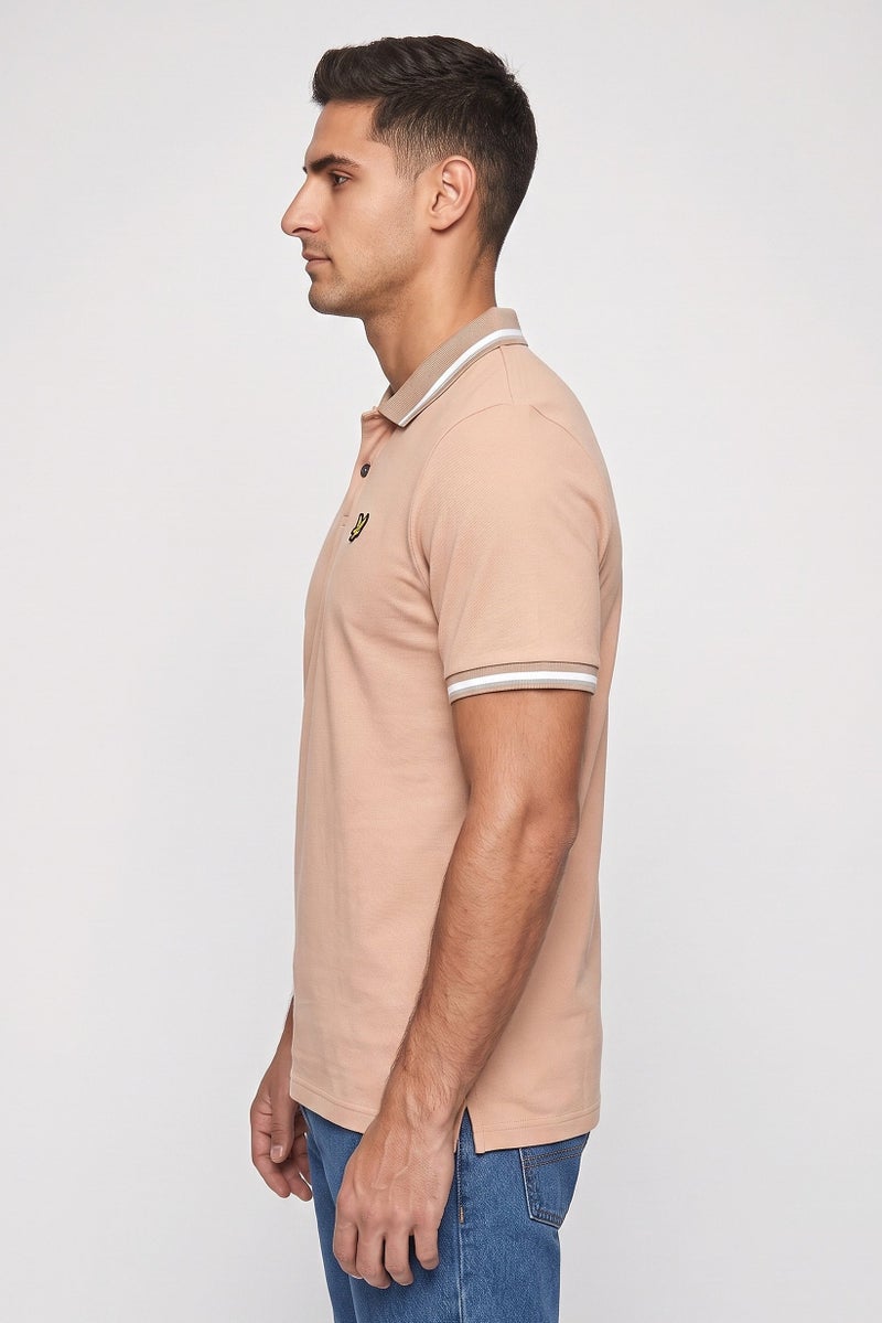 Lyle & Scott Men Regular Fit Embroidered Logo Short Sleeve Polo Shirt, Tan - Image 3