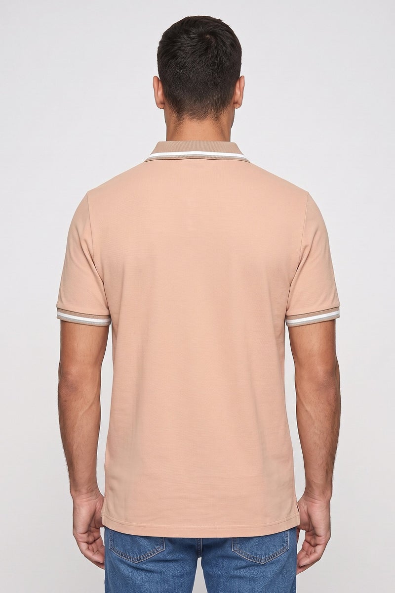 Lyle & Scott Men Regular Fit Embroidered Logo Short Sleeve Polo Shirt, Tan - Image 4