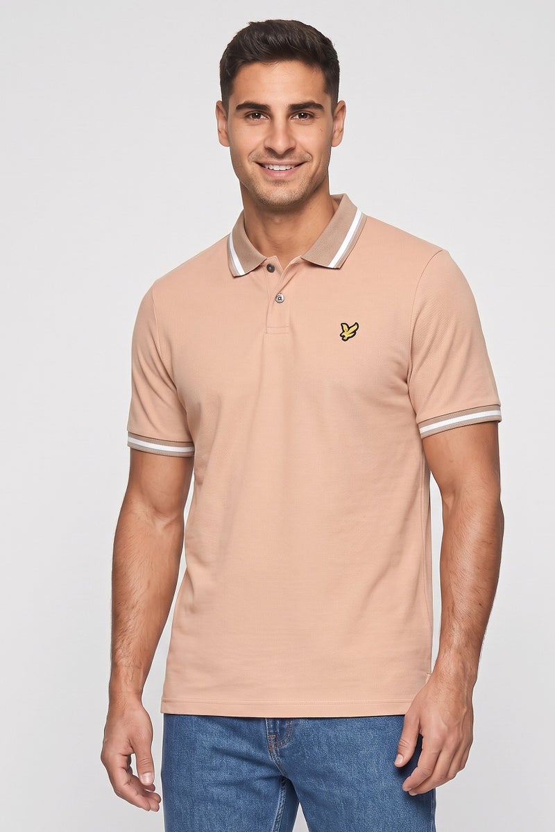 Lyle & Scott Men Regular Fit Embroidered Logo Short Sleeve Polo Shirt, Tan - Image 1
