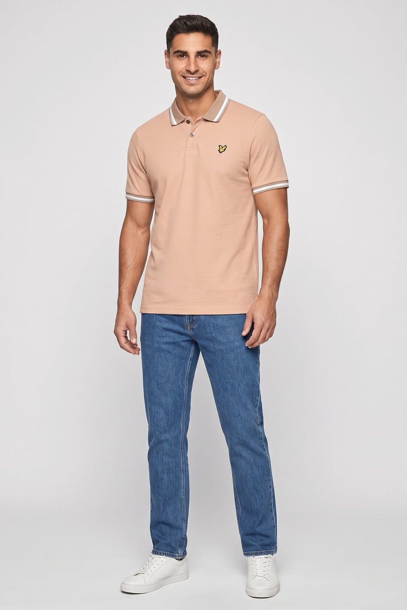 Lyle & Scott Men Regular Fit Embroidered Logo Short Sleeve Polo Shirt, Tan - Image 2
