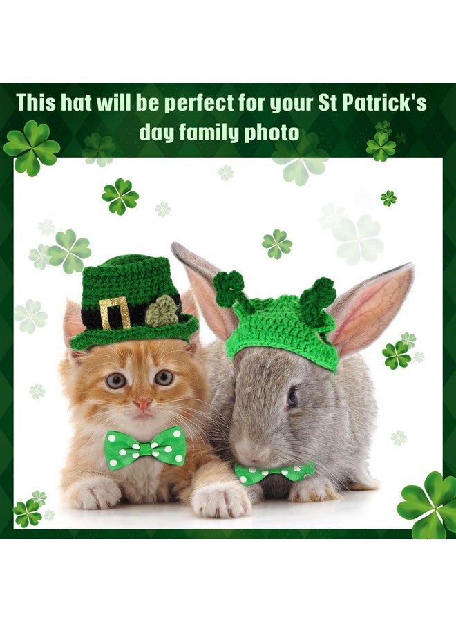 MTLEE 4 Pcs St Patrick's Day Pet Costume Accessories, 2 Pcs Shamrock Headband for Cat and 2 Pack Green Cat Neck Bow St. Patty's Day Top Hat with Ear Holes and Chin Straps Adjustable for Pets - Image 3