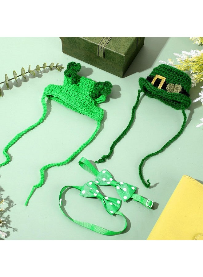 MTLEE 4 Pcs St Patrick's Day Pet Costume Accessories, 2 Pcs Shamrock Headband for Cat and 2 Pack Green Cat Neck Bow St. Patty's Day Top Hat with Ear Holes and Chin Straps Adjustable for Pets - Image 5