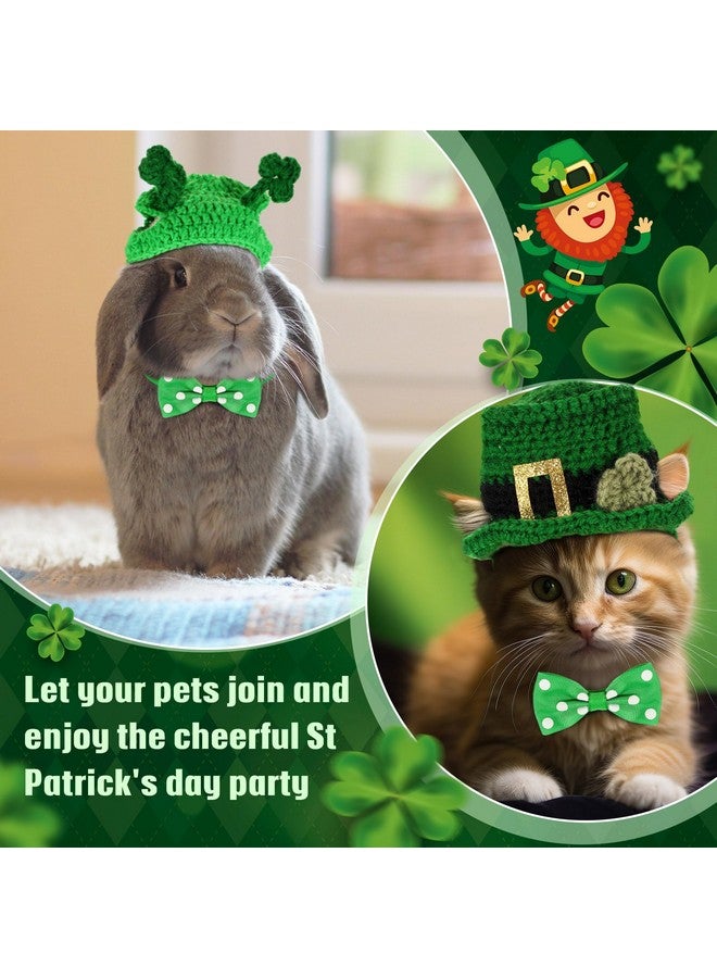 MTLEE 4 Pcs St Patrick's Day Pet Costume Accessories, 2 Pcs Shamrock Headband for Cat and 2 Pack Green Cat Neck Bow St. Patty's Day Top Hat with Ear Holes and Chin Straps Adjustable for Pets - Image 4