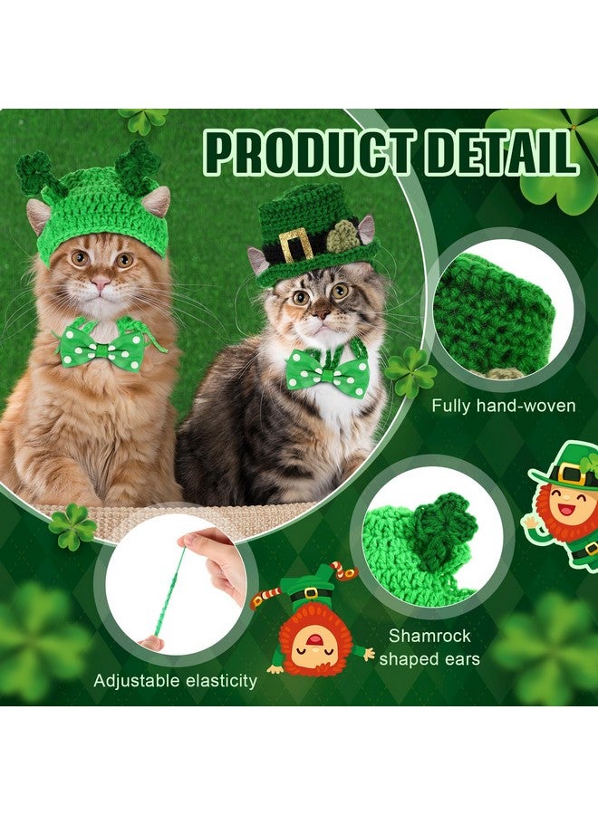 MTLEE 4 Pcs St Patrick's Day Pet Costume Accessories, 2 Pcs Shamrock Headband for Cat and 2 Pack Green Cat Neck Bow St. Patty's Day Top Hat with Ear Holes and Chin Straps Adjustable for Pets - Image 2