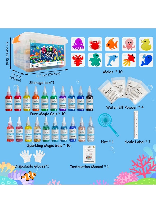Kiditos Magic Water Elf Toy Kit, Aqua Fairy Water Gel Kit with 20 Magic Gels, 10 Sea Creature Molds. Christmas Gifts, Birthday Gifts, Party Favors, Arts & Crafts DIY STEM Kits for Kids(20 Colors) - Image 4